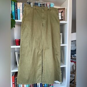 Pilcro/Anthropologie NWT Wide Leg Olive Green Mid-weight Cotton Pants Size 32